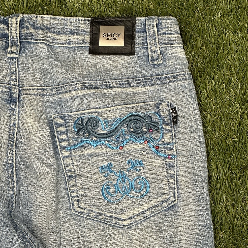 Y2K Spicy Light Wash Jeans Sz 30 Jeweled And Embroidered - Picture 5 of 9